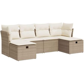 vidaXL Juego De Sof&aacute;s Jard&iacute;n Con Cojines 6 Pzas Rat&aacute;n Sint&eacute;tico Beige Vidaxl