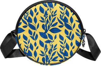 Generic Circle Crossbody Bag for Women, Leaf Art Small Sling Bag Daypack with Zipper Adjustable Shoulder Straps Casual Ladies Girls Round Purse