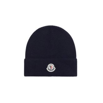Moncler Accessoires, Heren, Blauw, ONE Size, Katoen, Geribbelde Gebreide Beanie