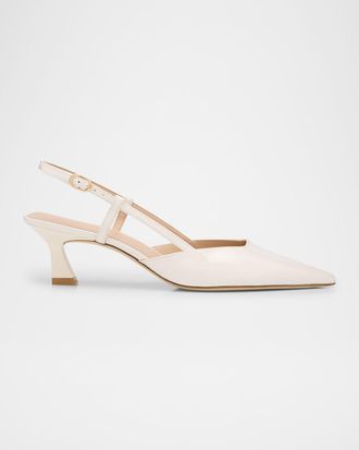 Stuart Weitzman Vinnie Patent Kitten Slingback Pumps