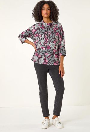 Roman Floral Printed Roll Neck Top