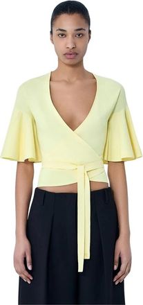 Jacquemus Wrap Knit Top - Dames - Blouses - Geel - 2XS - Overhemden