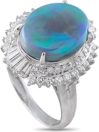 Luxury Bazaar Platinum 0.80ct Diamond and Black Opal Ring MF01-080326