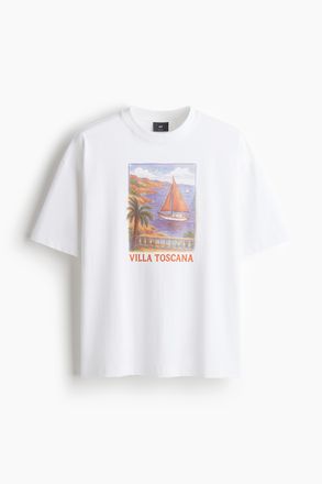H&M Bedrucktes T-Shirt in Oversized Fit - Weiss/Villa Toscana
