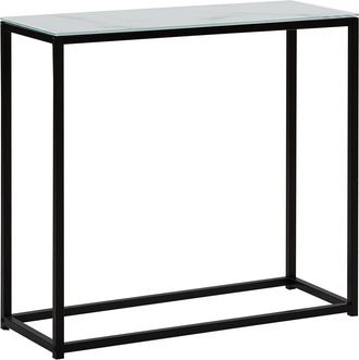 Beliani Consola De Vidrio Templado Blanco Negro 80 X 30 Cm Base De Metal Dorris