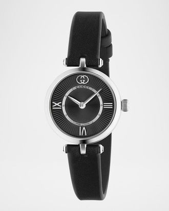 Gucci Stainless Steel Model 2000 24mm Watch with Black Leather Strap