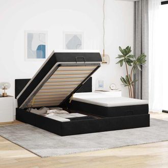 vidaXL Estructura De Cama Otomana Colchones Terciopelo Negro 200x200cm