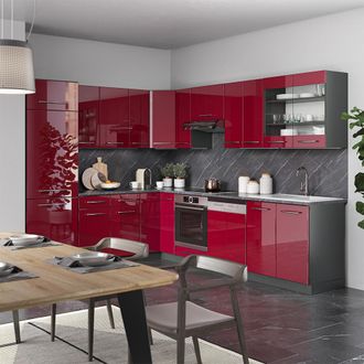 Vicco Cocina Esquinera Fame-line, Burdeos Brillo Intenso/antracita, 227 X 287 Cm, Et Antracita