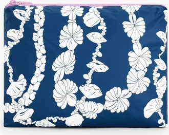 Aloha Collection Mid Shell Sweater Lei Reversible Pouch - White/Navy Blue - 001 Talbots