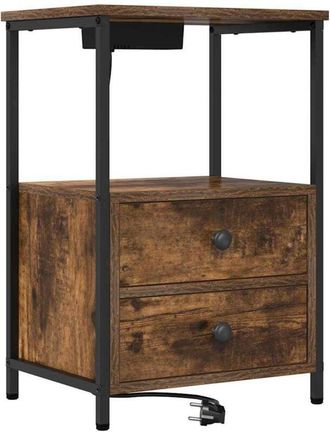 vidaXL Cabinete de Noche con Estación de Carga con cajón Roble ahumado vidaXL