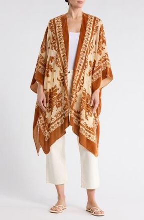 Melrose and Market Floral Burnout Ruana in Rust at Nordstrom Rack