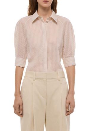 Helmut Lang Semi-Sheer Stripe Button-Up Crop Top in Ivory/Beige at Nordstrom, Size Xx-Small