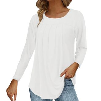 Generic Long Sleeve Plain Thermal Tops for Women Womens Autumn Casual Solid Vertical Wrinkle Round Neck Long Sleeve T Shirt Underlay for Home Daily Wear Xmas 