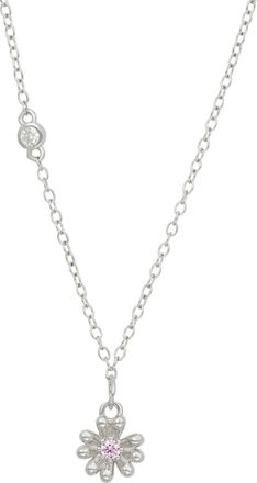 Savvy Cie Jewels STERLING SILVER.925 DAISY STUD PINK CZ STUD ACCENT NECKLACE