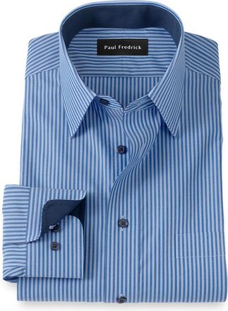 Paul Fredrick Non-iron Cotton Stripe Dress Shirt With Contrast Trim