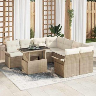 vidaXL Conjunto De Sof&aacute; De Jard&iacute;n Con Coj&iacute;n 9 Pcs Beige Polirat&aacute;n Vidaxl