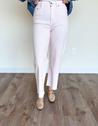 Daze Lisette High Rise Wide Ankle Jeans In Soft Pink