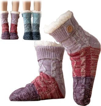 Generic Knitted Ultra-Thick Slipper Home Socks,Non-Slip Warm Winter Fleece Lined Grippers Socks,Extra Thick Soft Cozy Fuzzy Sock (Purple)