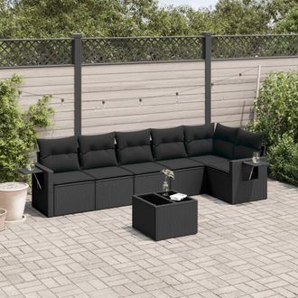 vidaXL Set De Comedor De Jard&iacute;n 7 Pzas Y Cojines Rat&aacute;n Sint&eacute;tico Negro Vidaxl
