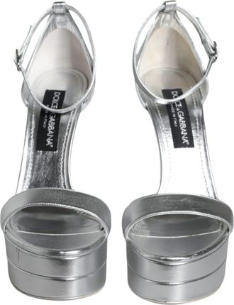 Dolce & Gabbana Silver Leather Platform Keira Sandals Womens Shoes (Pre-Owned)