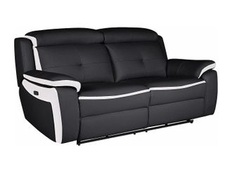 Vente-Unique Sof&aacute; relax el&eacute;ctrico de 3 plazas de piel ANGELIQUE - Negro/blanco