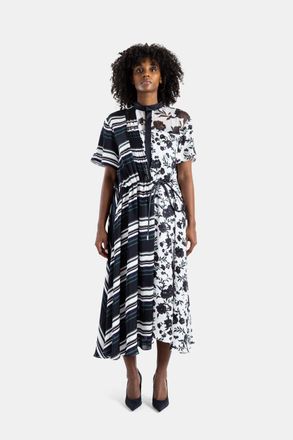 sacai Womens Asymmetric Pattern Mix Midi Dress White