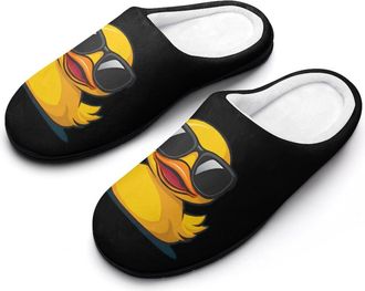 Generic Yellow Rubber Duck with Glasses Funny Mens Cotton Slippers Soft Non-Slip Rubber Sole House Slipper Indoor Outdoor