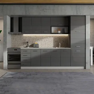 Dmora Despensa De Cocina Cochem, Mueble De Cocina 6 Estantes, Puerta Abatible, 3 Puertas, 60x58x214h Cm Negro Antracita
