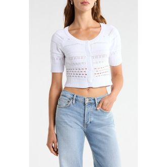 Florence By Mills Mixed Stitch Short Sleeve Cotton Cardigan in White at Nordstrom, Size Xx-Small