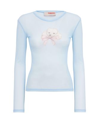 Fiorucci Fitted Long-Sleeve Top in Sheer Tulle with Poodle Print