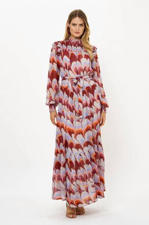 Oliphant Smocked Neck Maxi Dress In Venice Cognac