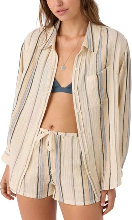 O'Neill Leni Stripe Top Womens Ivory Cotton Long Sleeve Relaxed Fit DSGL1249