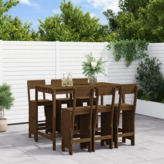 vidaXL Mesa Y Taburetes Altos De Jard&iacute;n 7 Pzas Madera Pino Marr&oacute;n Miel Vidaxl