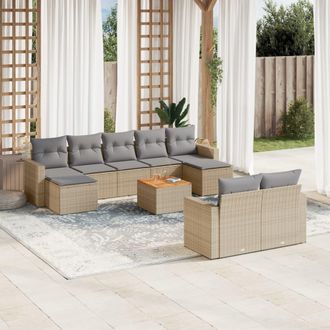 vidaXL Juego De Sof&aacute;s Jard&iacute;n Con Cojines Beige 10 Pzas Rat&aacute;n Sint&eacute;tico Vidaxl