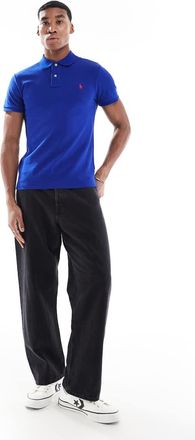 Polo Ralph Lauren Polo slim in piqu&eacute; blu medio con logo