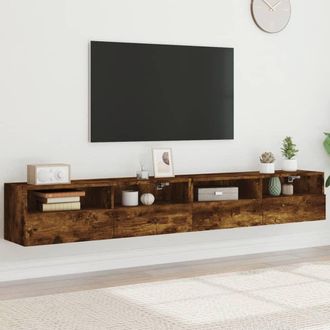 Berkfield Home TV Wall Cabinets 2 pcs Smoked Oak 100x30x30 cm Engineered Wood in Brown | Size: 100 x 30 x 30 cm