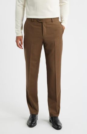 Berle Flat Front Brown Super 120s Wool Dress Pants in Tobacco at Nordstrom, Size 34