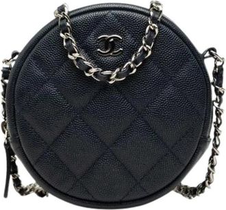 Chanel Pre-owned Vintage Quilted Crossbody Bag - Dames - Vintage Schoudertas - Blauw - ONE Size - Leer - Vintage