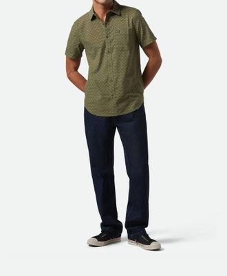 Brixton Charter Print Short Sleeve Shirt In Ivy Green Micro Floral