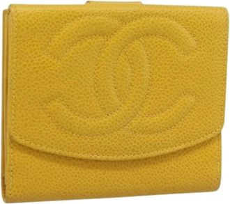 Chanel Pre-owned Bifold Portemonnee - Dames - Vintage Accessoires - Geel - ONE Size - Leer - Vintage