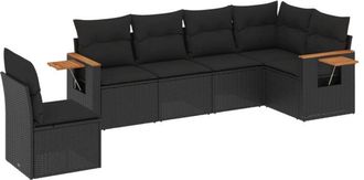 vidaXL Set De Sof&aacute;s De Jard&iacute;n 6 Piezas Y Cojines Rat&aacute;n Sint&eacute;tico Negro Vidaxl