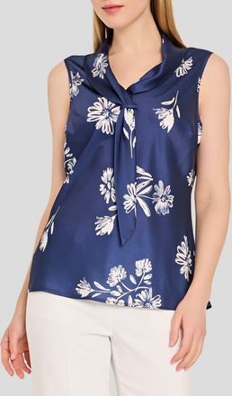 Tahari by ASL Sailor Tie Neck Sleeveless Top in Navy Ivory at Nordstrom, Size X-Large