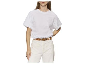 Sanctuary Pleat Bubble T-Shirts Womens Clothing White : LG (US 10-12), Cotton