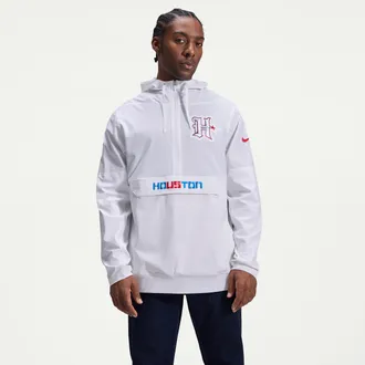 Nike Houston Texans Rivalries Collection Sideline Anorak Nike Mens NFL 1/2-Zip Hooded Jacket in White | 03AT11QR9H-EWQ