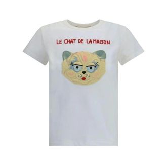 Valentino T-Shirts, female, White, Size: M Embroidered Cotton T-Shirt with Crew Neck