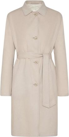 Kiton Cashmere Topcoat met Parelmoeren Knopen - Dames - Jas met riem - Beige - XS - Leer - Jassen