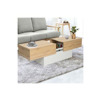 IDMarket Idmarket - Tavolino scorrevole marta in legno bianco e finto faggio