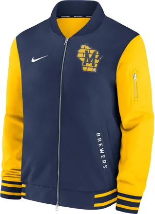 Nike Milwaukee Brewers Authentic Collection Dugout Nike Mens MLB Full-Zip Bomber Jacket in Blue | 02F30C7JMZB-TZ7