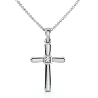 Pompeii3 Diamond Solitaire Lab Grown Cross 10k Gold Necklace 3/4 Tall Pendant