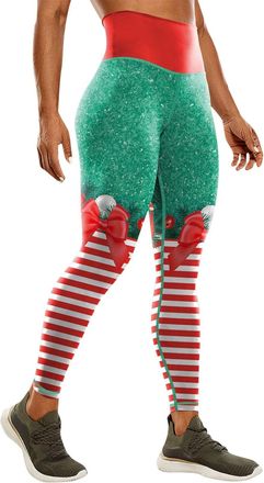 Generic Womens Christmas Running Leggings Xmas Scrunch Butt Tights Patterned Ladies Santa Yoga Pants Christmas Costumes for Women Gym High Waist Skinny Pant W